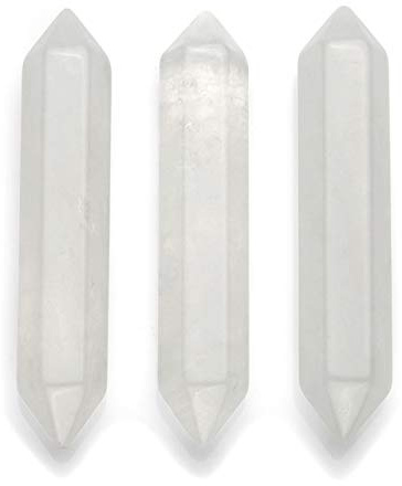 CrystalTears 3pcs Clear Quartz Healing Crystal Wands Hexagonal Double Terminated Crystal Points Prism Bar Polished Tumbled Stone Chakra Meditation Therapy Home Decor