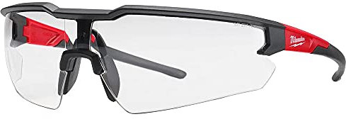 Milwaukee Gafas de seguridad antiarañazos, lente transparente, marco negro/rojo, funda de: 1;