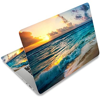 Laptop Skin Sticker Decal, 12-15.6 Cover Art Protector (2 Wrist Pad Skins Included), Removable, Sunset Beach