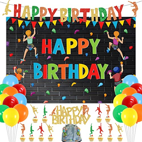 Klettern Geburtstagsparty Dekorationen für Jungen Klettern Themenparty Happy Birthday Ballons Hintergrund-Flash-Wand Happy Birthday Banner Klettern Happy Birthday Kuchen Cupcakes