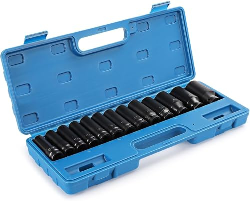 Trintion Impact Socket Set 13-Piece 1/2 Drive Deep Impact Socket Car Garage Tools Impact Sockets Deep Impact Socket Set Long Reach Impact Sockets Strong And Sturdy With Carrying Case