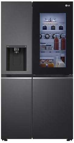 LG GSXV91MCLE, Klasse E, 635 L, Side-by-Side Kühlschrank mit InstaView, Total No Frost mit Gefrierfach, Eis - Crushed Ice & Wasserspender mit UVnano, DoorCooling+, LINEARCooling, Wi-Fi ꟷ Matte Black