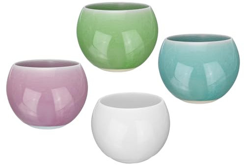 QUARKZMAN 4uds Mano Hecho Té Tazones 150ml/5 oz Hielo Grieta Decoración Chino Japonés Té Taza Cerámica Gong Fu Té Juego para Oficina Hogar Regalos, Azul Púrpura Verde Blanco