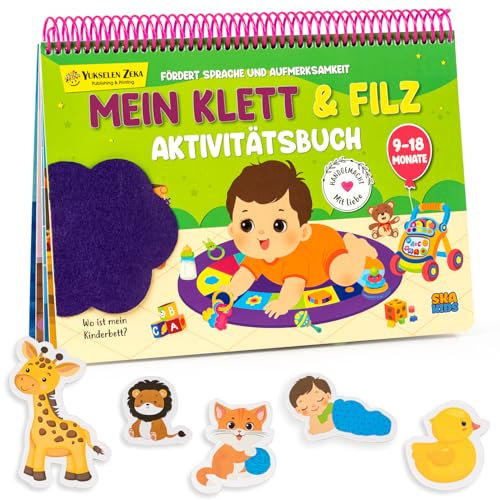 Ska Kids Montessori Spielzeug Baby Buch für Kinder ab 9-18 Monaten, Quiet Book mit Klett-Filz Funktion. Beschäftigungs Busy Board das Spielzeug und Buch in einem vereint auch ab 1 Jahr geeignet