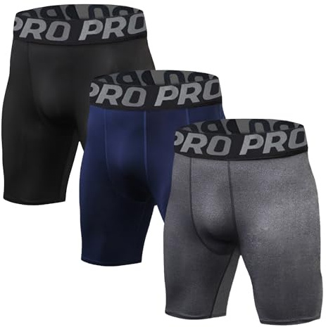 LNFINTDO 3-pack kompressionsshorts herr snabbtorkande kompressionsbyxor korta andas baselayer sportbyxor män löpunderkläder cykelbyxor, Svart-grå-marinblå, L