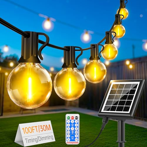 Solari Catena Luminosa Esterno con Telecomando - 30M/100FT Luci da Esterno Giardino con 38+2 Lampadine LED G40 8 Modalità e Funzione Timer per Illuminazione Gazebo Esterno Patio Jardin Balcone Fête
