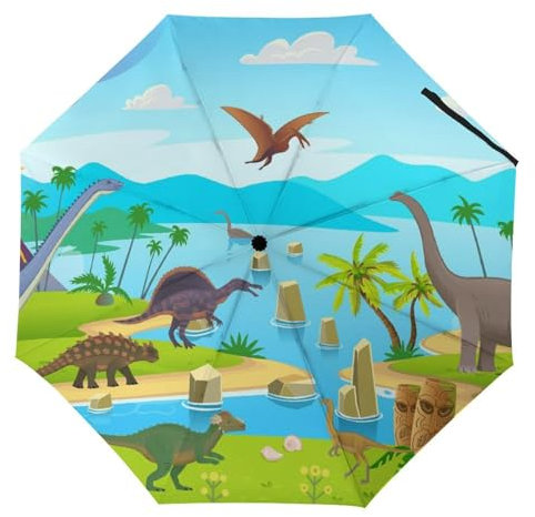 YBQLNP Kompakter Reise Regenschirm Dinosaurier Wald Taschenschirm Automatisch Auf Und Zu Faltbarer Sonnenschirm
