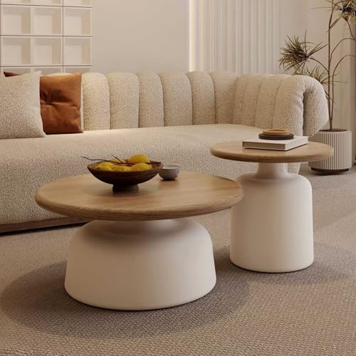 BAYTEWJX Runder Couchtisch, 2er-Set, moderner Mitteltisch mit Beistelltisch für Wohnzimmer, Schlafzimmer und Homeoffice, einfach zu montieren