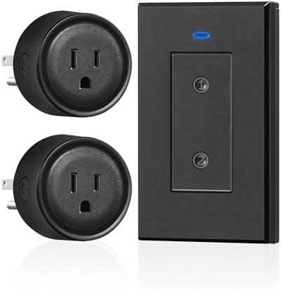 Black Remote Control Outlet Plug, WILAWELS Wireless Light Switch, On Off Remote Switch Outlet for Lights, Lamps, Home Appliance, 100ft RF Range, FCC Listed (1 Controller + 2 Outlets) H05RC1206