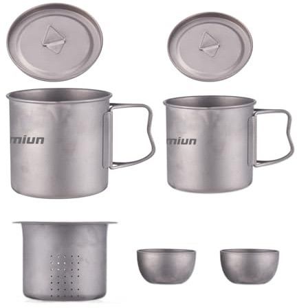 Aomiun Titanium Camping Cup with Lid, Camping Mug 600ml 400ml Compact Foldable Handles Tea Filter Easy Clean Lightweight for Outdoor Hiking Travel