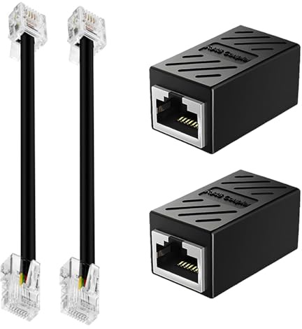 Pgirgyq 2 set di cavi telefonici da RJ11 a RJ45, 0,15 m, adattatori RJ45, nero, 8P8C a 6P4C, patch Ethernet da telefono a Ethernet, per modem Adsl, conversione cavo telefonico