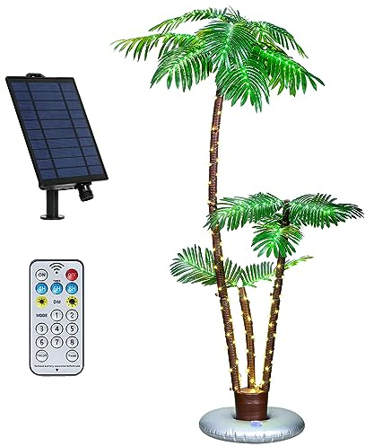 Solar Lighted Palm Tree 6FT Outdoor Christamas Tree Decoration, 8 Modes Tropical Palm Tree Fake Plant Light for Patio Pool Yard Home Party Decor