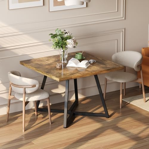 APICIZON Dining Table, Small Kitchen Table for 4, 80x80 cm Space Saving Dinning Table, Modern Coffee Table for Apartment, Wooden Square Dinner Table, Retro Brown