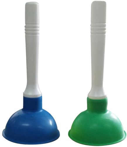 Coralpearl Pömpel Saugglocke Klein, Abfluss Kolben, WC Stößel Pumpe Sauger Stampfer Reiniger für Bad Toilette, Küche Waschbecken, Dusche Klempner Abflussreiniger Verstopfen Entferner, Blau + Grün | Force Klempnerhelfer aus Gummi, kleines kompaktes Werkzeug mit 22,9 cm kurzem Griff für Küche, Bad, WC, Dusche, Badewanne