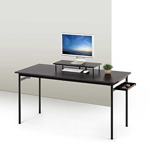 ZINUS Tresa 140 x 60 cm Schwarzer Metallschreibtisch mit Ablage und Bildschirmaufsatz | Arbeitsplatz mit espressofarbenem Finish | Computertisch | Einfache Montage