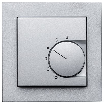 Halmburger Raumthermostat RTR-5510 alu inkl. GIRA E2 1-Fach Rahmen 021125 in alu mit Abdeckung 55x55mm, Kontaktausführung Öffner für Fußbodenheizung Stellantriebe 230V stromlos geschlossen (NC)