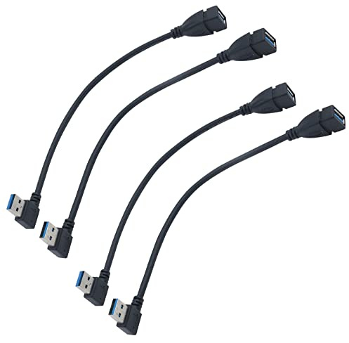 Antrader USB 3.0 Type A 90 Degree Male to Straight Female Data Converter Adapter Cable Black Left & Right 2 Pairs