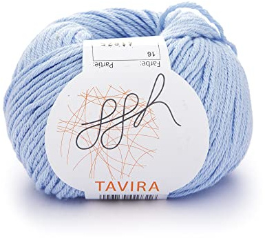 ggh Tavira - 100% Baumwolle - Lauflänge 80m auf 50g - Nadelstärke 4-5 - Wolle zum Stricken oder Häkeln geeignet - Farbe 016 - Hellblau