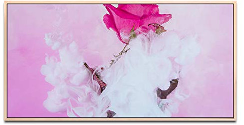 pinke Rose ca. 130x70cm Wandbild inklusive Schattenfugenrahmen naturfarbend - Panorama Leinwand Bild XXL Format Wandbilder Wohnzimmer Wohnung Deko Kunstdrucke