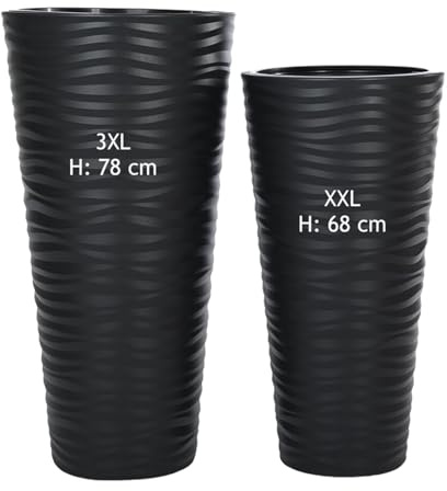 MELTOM Blumenkübel 3D Effekt Welle Slim Rund Einsatz Pflanzgefäß Set 2: XXL 3XL Anthrazit