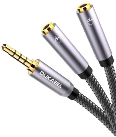 DuKabel Headset Adapter TRRS Splitter (3,5mm CTIA Klinke Stecker auf 2 X TRRS Buchse) 4 Polig Mikrofon Adapter Kopfhörer Verteiler für Kopfhörer, Lautsprecher und TRRS Mikrofon - Top Series 1,2M | 4 Poliger Audio Adapter für Kopfhörer, Lautsprecher, TRRS Mikrofon, Laptop, PC, Handy, PS5, PS4 und MP3 Player