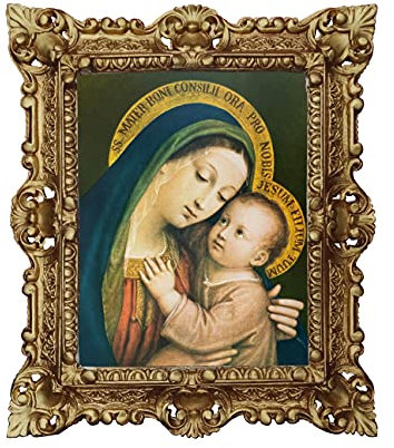 Lnx Wandbild Ikone der Mutter vom Guten Rat Heiligenbild Bild Barockrahmen 45x38 cm By P.Sarullo 48B