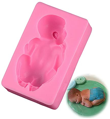 HuaXi 1 Pièce Moule Pour Dormir Bébé Moule Gâteau Ange Silicone Pour La Décoration De Gâteau De Fête D'Anniversaire Douche De Bébé, Rème Glacée Bricolage, Décoration Moule à Gâteau Au Chocolat (Rose)