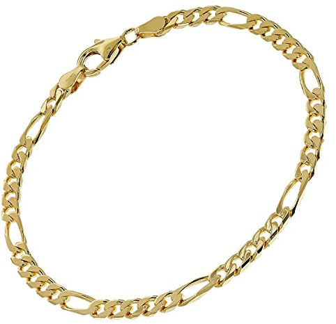 trendor Armband Silber 925 Goldplattiert Figaro Breite 4,3 mm 51398 | Silber-Armband für Damen und Herren, Armband Sterlingsilber vergoldet, Figaro-Armband, Silberschmuck für Frauen und Männer