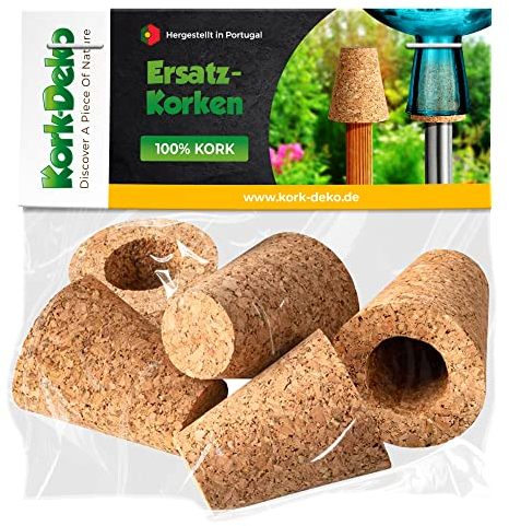Korken für Rosenkugel | Passend für Lauschaer Glas | 5er Pack | Korkaufsatz für Rosenkugelstab | Ersatzkorken Gartenkugeln | Kork für Lauscha Glas | Dekoration & Glaskunst