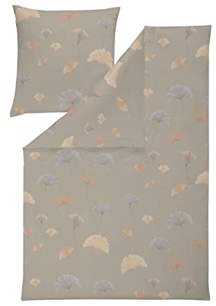 ESTELLA Mako Jersey Bettwäsche 135x200 Ginko Gingko Blätter karamel 6575-320
