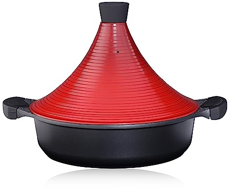 Tagine Pot Moroccan for Cooking | Induction | Self Basting Lid 28cm / 4.1Litre | Large | Greblon Non Stick Chemical Free | Traditional Tender Slow Cook Tajin Casserole Pan (BURGUNDY)
