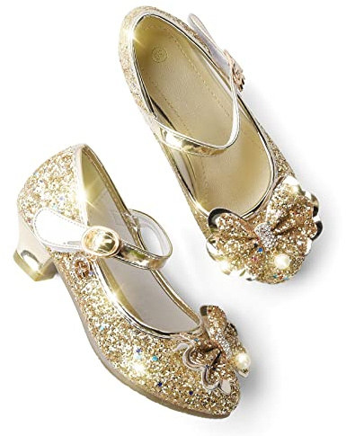 JerrisApparel Chaussures Princesse Fille Fête Déguisement Mariage Mary Janes (30 EU, Or)