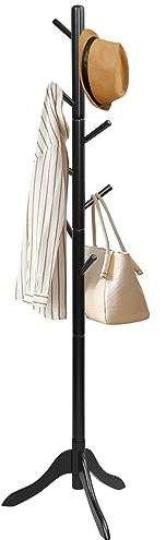 COSTWAY 175cm Garderobenständer mit 8 Haken, Kleiderständer aus Holz höhenverstellbar in Baumform, Jackenständer für Schlafzimmer, Wohnzimmer (Schwarz)
