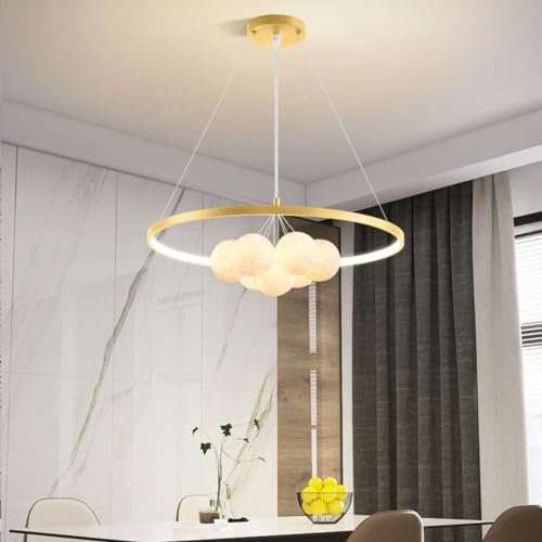 Bellastein LED Pendelleuchte Modern Rund Hängelampe Dimmbar mit Fernbedienung Pendelleuchte Höhenverstellbar Deckenleuchte Esstisch Kronleuchter für Wohnzimmer Esszimmer Arbeitszimmer (Gold, 1 ring)