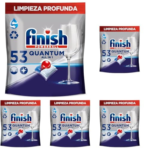 Finish Powerball Quantum All in 1 Pastillas para el Lavavajillas, 53 Pastillas (Paquete de 5)