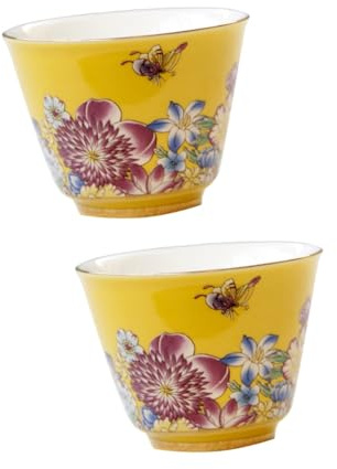IMIKEYA 2pcs Ceramic Tea Cup Storage Cup Yellow Enamel Dishwasher Safe Microwave Oven Safe for Home Office Hotel