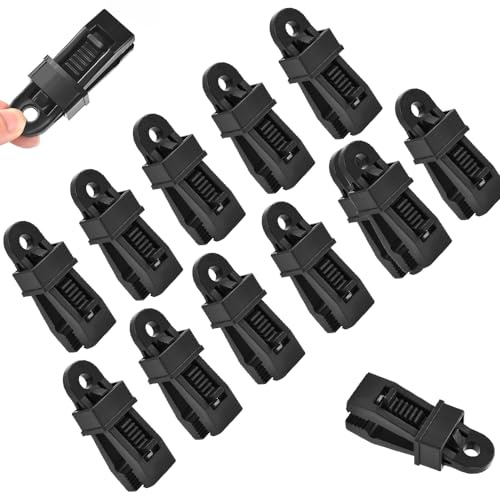 HEKOBAG 16 Stück Planenclips Zeltclips Kunststoff Zeltplanen Planenbefestigung Clips Befestigungsclips Plane Tarp Clips Schwarz Zeltklammer Tarp Klemmen für Camping Boots Zelte Abdeckplanen Markisen