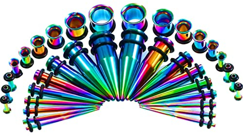 Bcughia Ohrringe Tunnel Edelstahl 1.6-10mm Tunnel Piercing Kegel Form Ohrringe Tunnel Set, 36 Stück