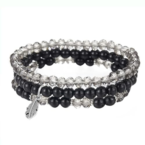 GoPaw Perlenarmband Stretch Damen Armband, Kristall Stretch Damen Armband Mehrschichtiges Boho Armbander für Frauen Geburtstagsgeschenk