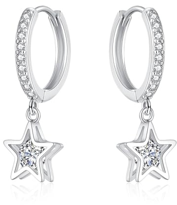 Josfeva Ohrringe Silber 925 Hängend für Damen Mädchen, Creolen Silber Klein mit Zirkonia Ohrringe, Creolen mit Anhänger Zirkonia Wassertropfen/Herz/Stern Ohrringe, Silber/Gold/Rosegold Ohrhänger Damen