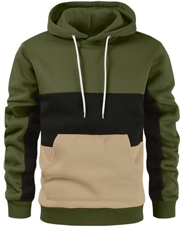 crazy bean Felpa Uomo con Cappuccio Manica Lunga Pullover Hoodie Combinazioni di Colori Uomo Maniche Lunghe Tinta Unita Felpe con Cappuccio per Casual Sportivo M-3XL(Verde,XXL)