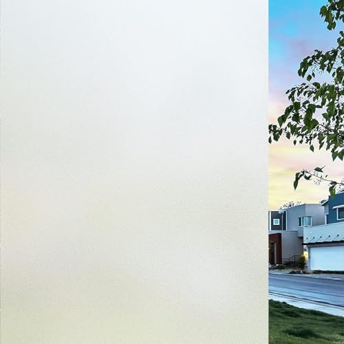 Milchglasfolie Statisch Haftend 55 x 200 cm Selbsthaftend Statische Sichtschutzfolie Statisch Haftend, Kein Kleber, Blickdicht, Wiederverwendbar, für Zbüro, Rein matt