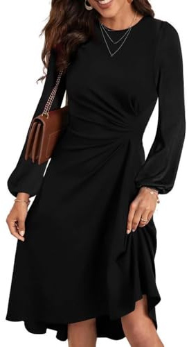 RPAEOY Vestido Mujer Elegante Manga Larga Cuello Redondo de Volante Dobladillo Bodycon Lápiz Vintage Vestidos Noche para Invitada Coctel (Negro/S)