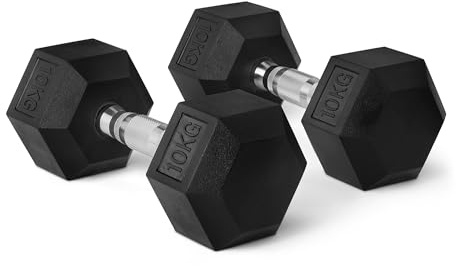Amazon Basics manubri esagonali set con rivestimento in gomma, 10 kg, Nero