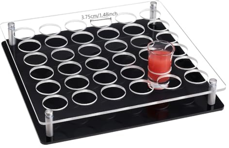NBEADS 36 Shot Glass Tray Holder, Acrylic Shot Glasses Holders Wine Glass Cup Serving Tray Cups Organizer Shot Glass Display Bar Accessories for Party Bar Club, Hole: 1.5