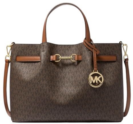 Michael Kors Damen Handtasche Carson – braun gemustert, hochwertiges Lederimitat, Magnet- & Reißverschluss, abnehmbarer Schulterriemen Braun