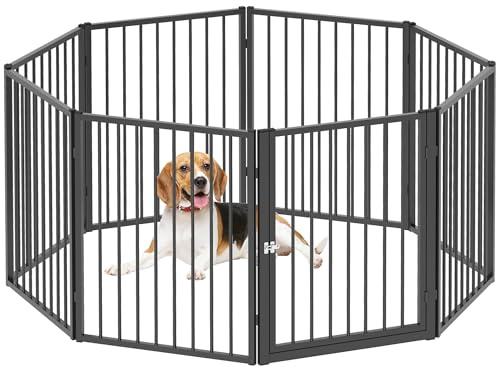 PawHut Hundepark, Hundegehege mit 8 Paneelen, modular und faltbar, tragbares Gehege aus Metall 76H cm mit Tür, Zaun für Katzen, Welpen und Kleintiere, drinnen und draußen, schwarz