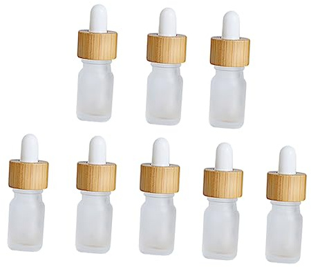 SKISUNO 8pcs Reusable Travel Toiletry Bottles Fragrance Glass Dropper Bottles Lid Oil Dispenser for Massage Oil Hair Applicator Essential