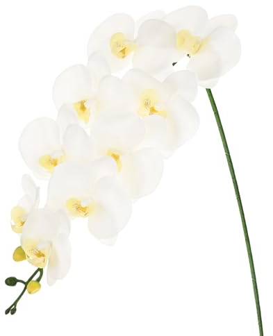 M METERXITY 1-Pack Fiori Di Orchidea Artificiali 9 Grandi Petali 37 Pollici Finti Bouquet Di Seta Phalaenopsis Real Touch Bianchi Fiori Finti Natale/Festa/Giardino Ufficio