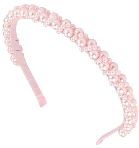 Perlenhaarreifen Damen, Perlen Haarreif, Haarband Hochzeit, Haarreifen Damen, Edler Haarschmuck, Kunstperlen Stirnban, Haarreifen mit Perlen für Frauen, für den Alltag (Rosa, Standard)